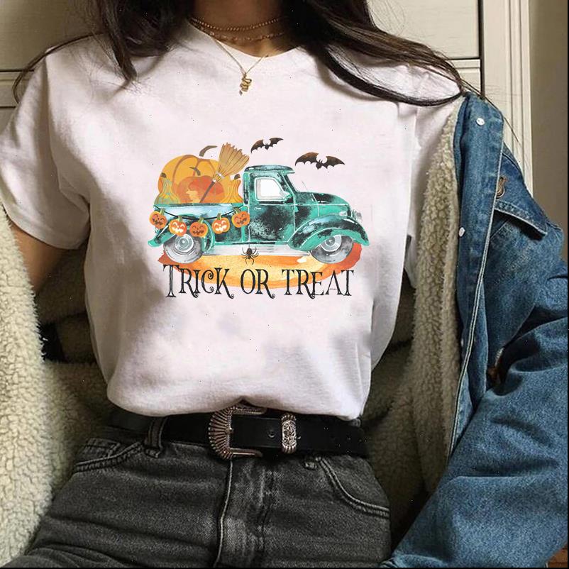 

print graphic truck vintage printing womens t shirt pumpkin thanksgiving autumn halloween tees female, White