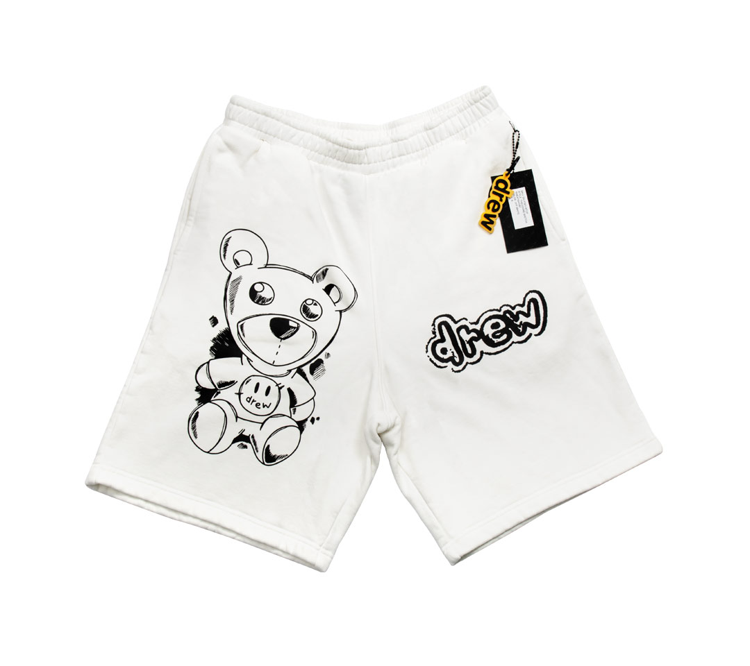 

Mens Shorts Designer Summer Pants DREW HOUSE MASCOT Smiling Face Hand-painted Illustration Bear Plus Velvet Basketball Men Women Casual, White