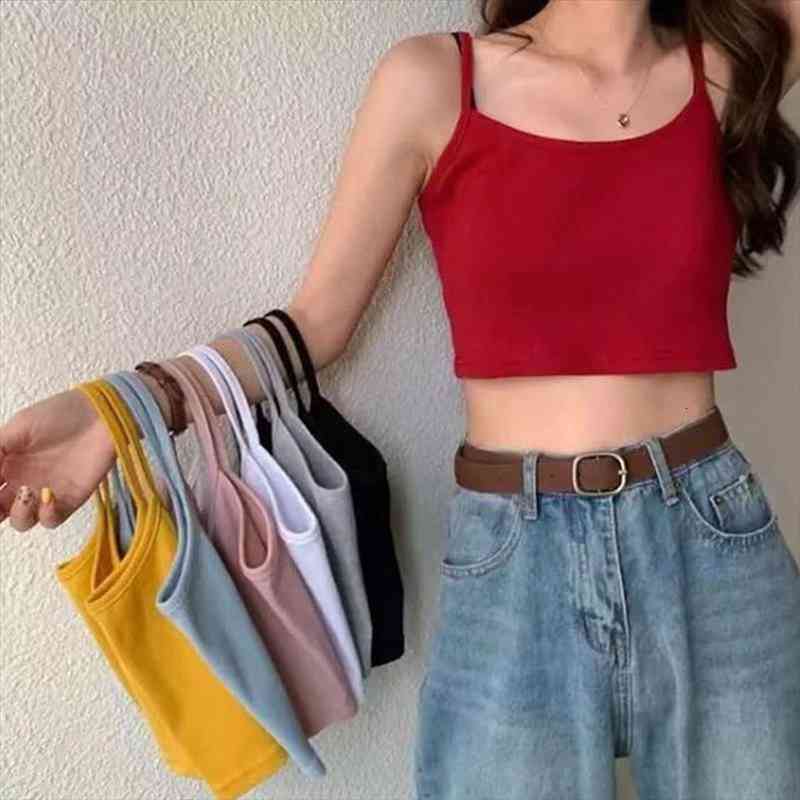 

Fashion Women Black Gray Sexy Solid Camis Crop Top Casual Tank Tops Vest Sleeveless Cool Streetwear Club High Street, White