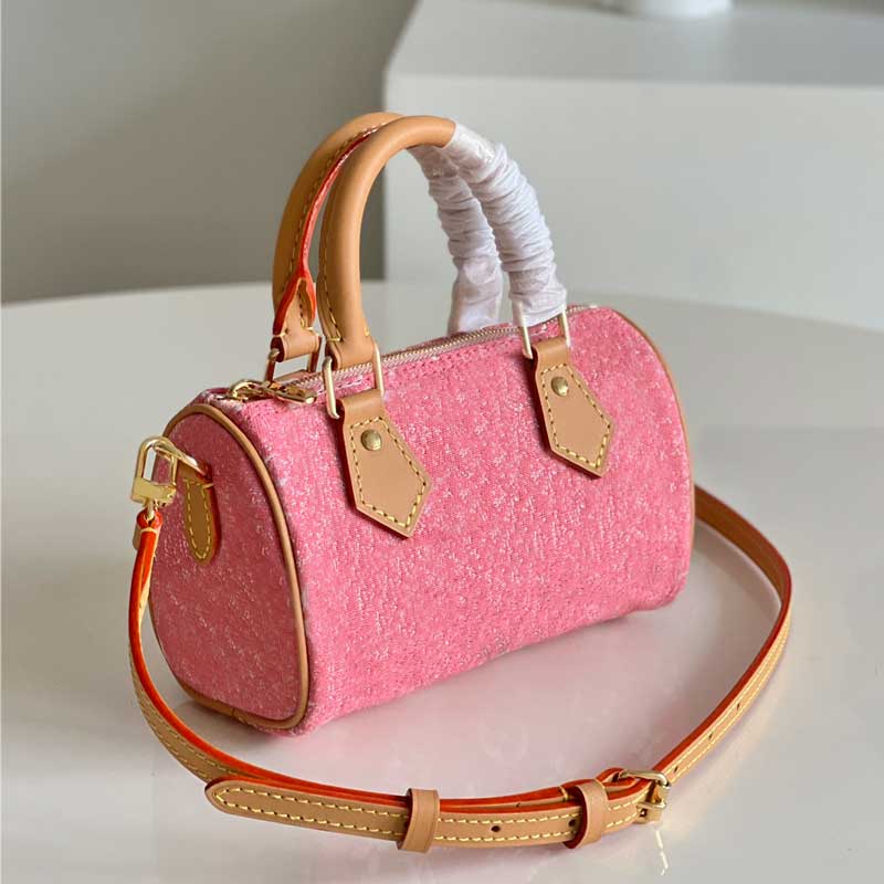 

2022 NEW Designer shoulder bags top qualiy Pink canvas Boston bag for Women handbag Fashion blue real Leather satchel Nano Speedy crossbody tote