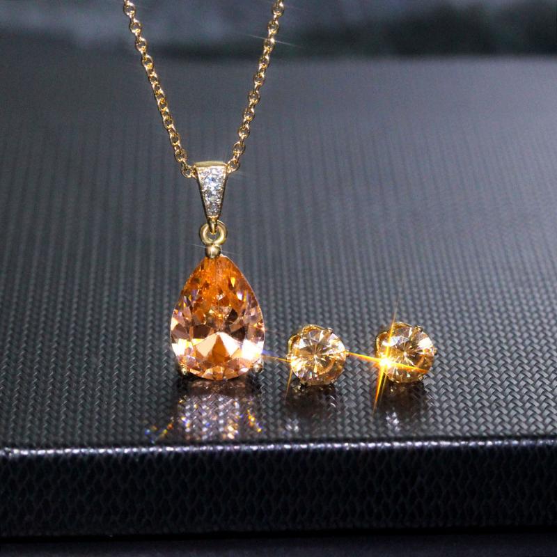 

Earrings & Necklace Retro Jewelry Set For Women Korean Water Drop Zircon Gold Color Chain Accessories Wholesale KAS382, Silver