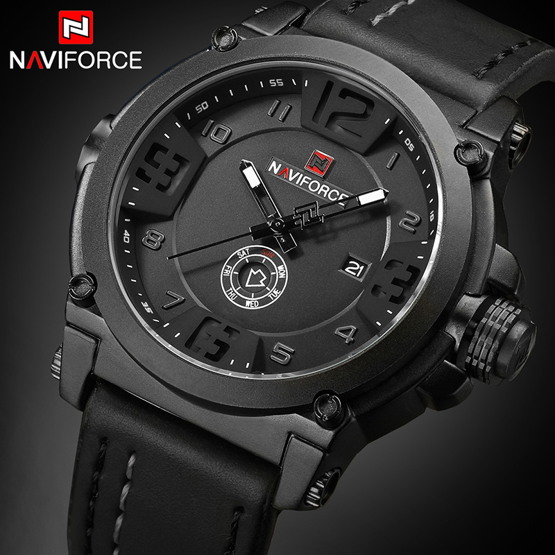 

NAVIFORCE Top Luxury Brand Men Sports Military Quartz Watch Man Analog Date Clock Leather Strap Wristwatch Relogio Masculinog, Brown red