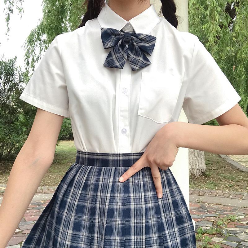 

Autumn White Shirt Ladies Harajuku Women Blouses Simple Turn Down Collar Slim Top Office Uniform Short-sleeve Shirts Blusas Women's &, Top without tie