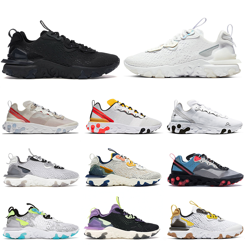

designer react vision element 87 55 running shoes for men women solar red worldwide pack white black iridescent schematic trainers sports sneaker size 36-45, A17 black iridescent 36-45