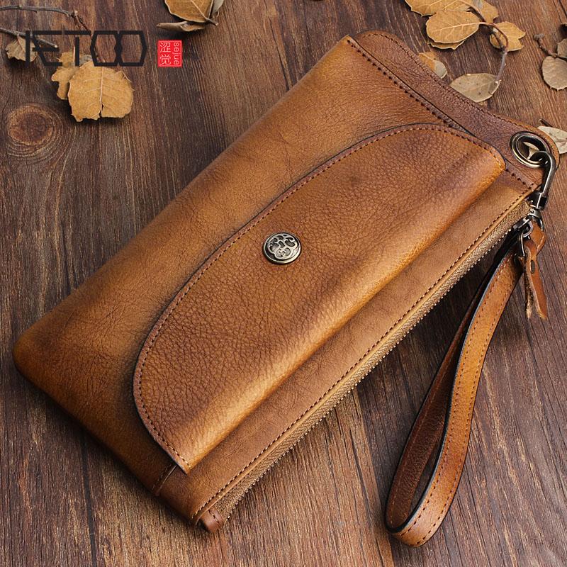 

Wallets AETOO Handmade Leather Long Wallet Multi-functional Men's Retro Handbag Large-capacity Phone Bag