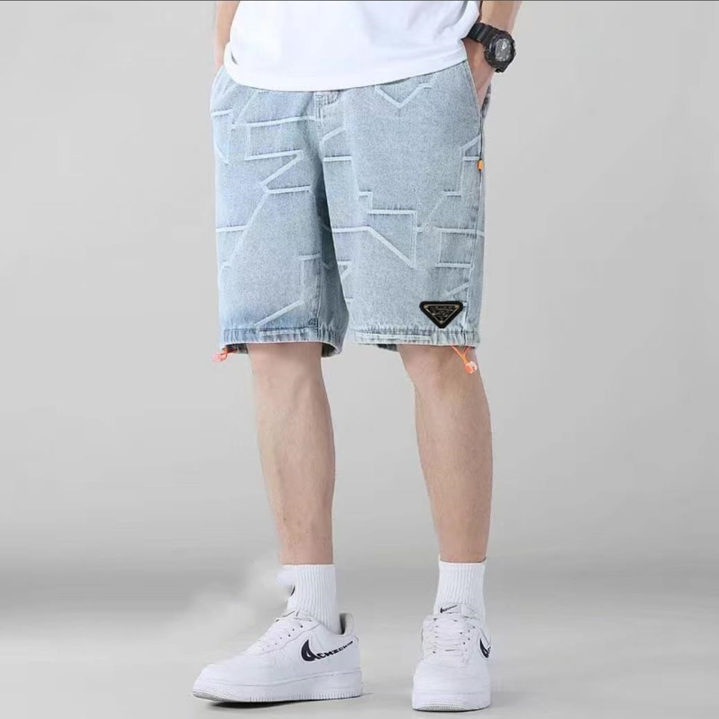 

Mens Designer Blue Jeans Denim Shorts Summer Triangle Badge Bleached Retro Big Size -5XL short Pants Trousers