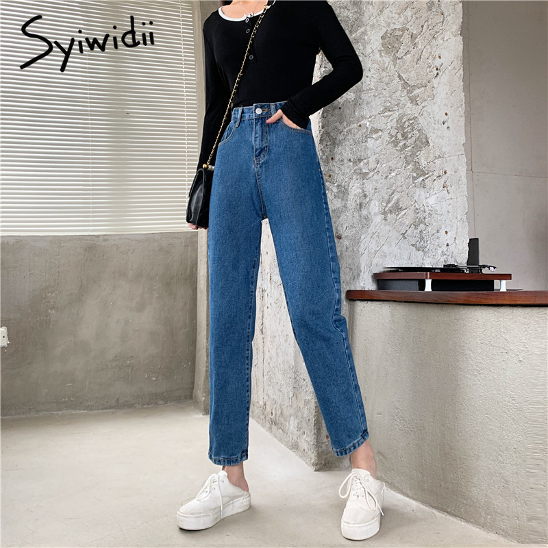 

2021syiwidii high waisted jeans for women straight leg denim pants bottom vintage streetwear fashion clothes blue black 2021 spring