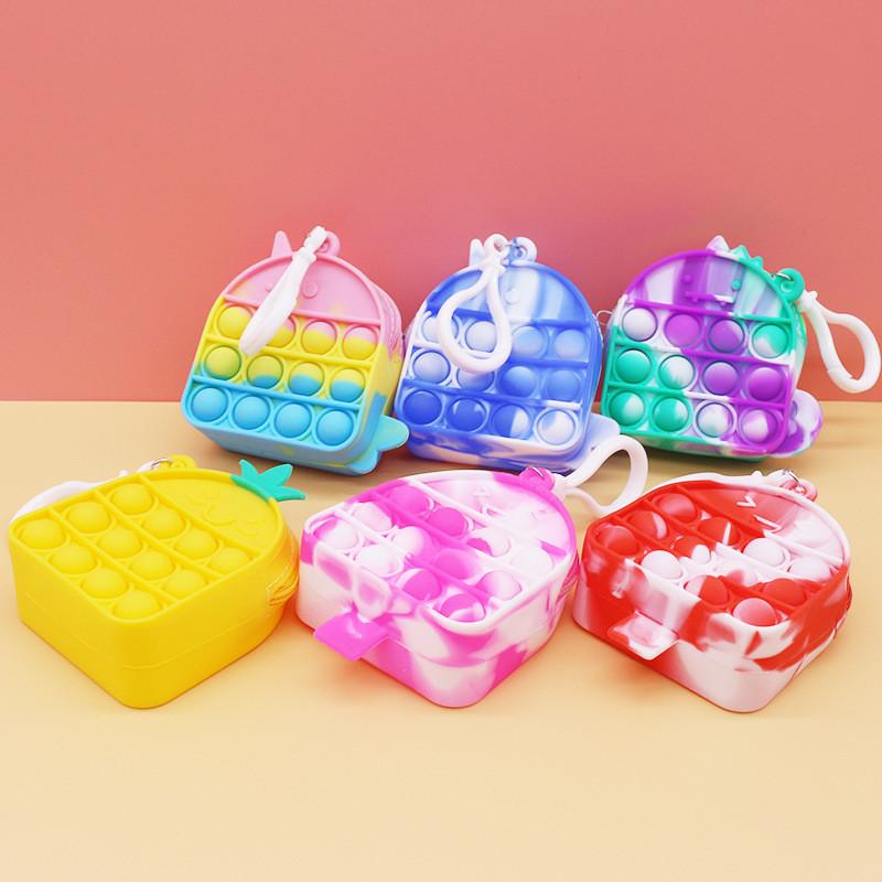 Rainbow Push Bubble Purse Silicone Coin Case Macaron Color Bubbles Ice Cream Shape Wallet with Keychain Purses Sensory Puzzle Fidget Toys Gift 49-image-401036145