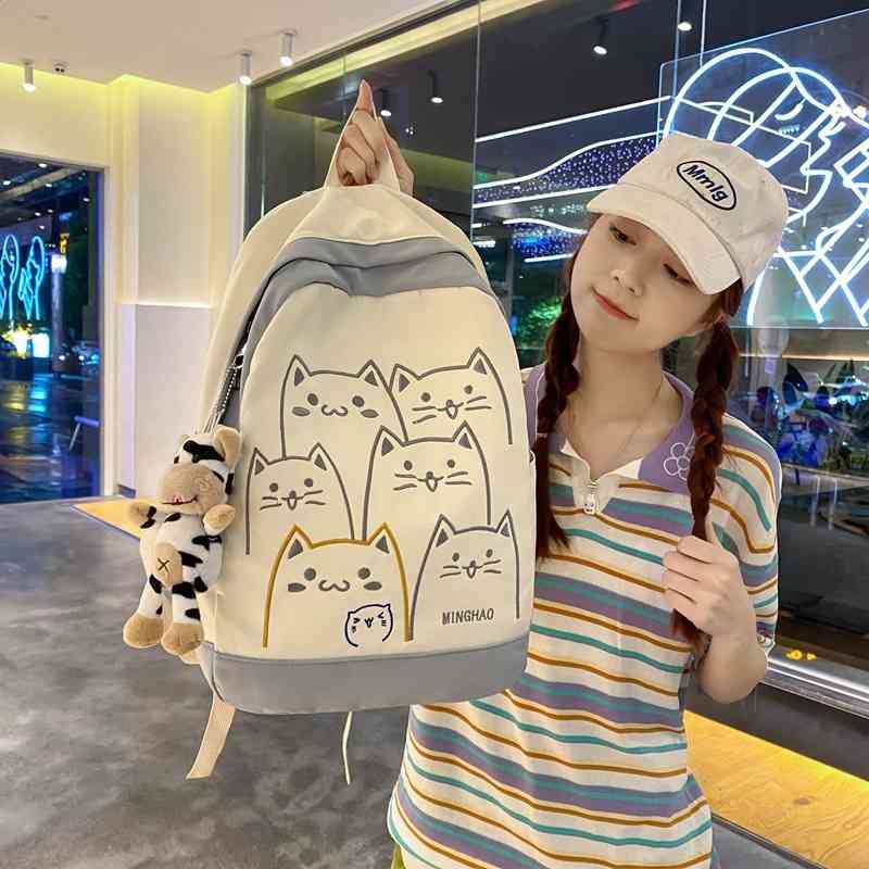 

Cute style schoolbag for female high school students, Pink without pendant