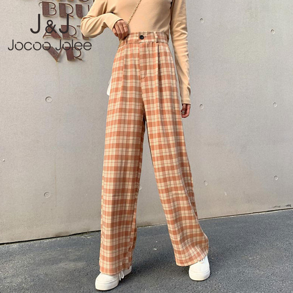 

Ins Women Oversized Wide Leg Plaid Slacks Harem Pants Student Spring Purple Pink Long Flare Trousers Plus Sized High Waist Pants 210518, As photo