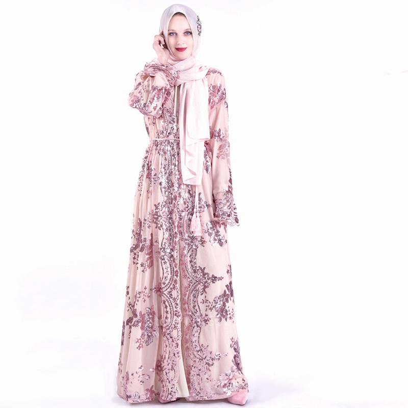 

Ethnic Clothing Women Muslim Evening Dress Abaya Dubai Islamic Elegant Female Costume Sequins Hollow Out Fashion Ramadan Party Set