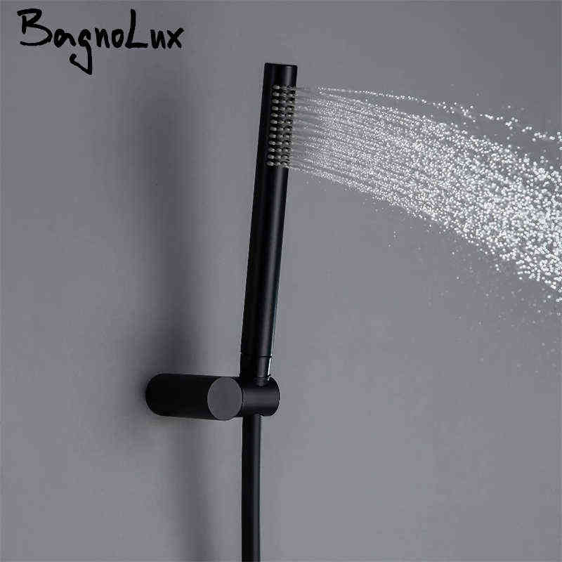 

Bagnolux Copper Matter Black Round Handheld Shower Head PVC Hose Connector Adjustable Wall Holder Bathroom Accessorries H1209