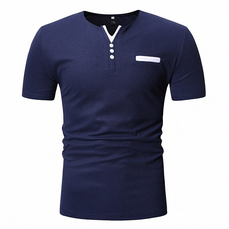 T-shirt pour hommes non-impression couleur solide col V cou quotidien à manches courtes à manches courtes confortables blanches blanches bleu mar