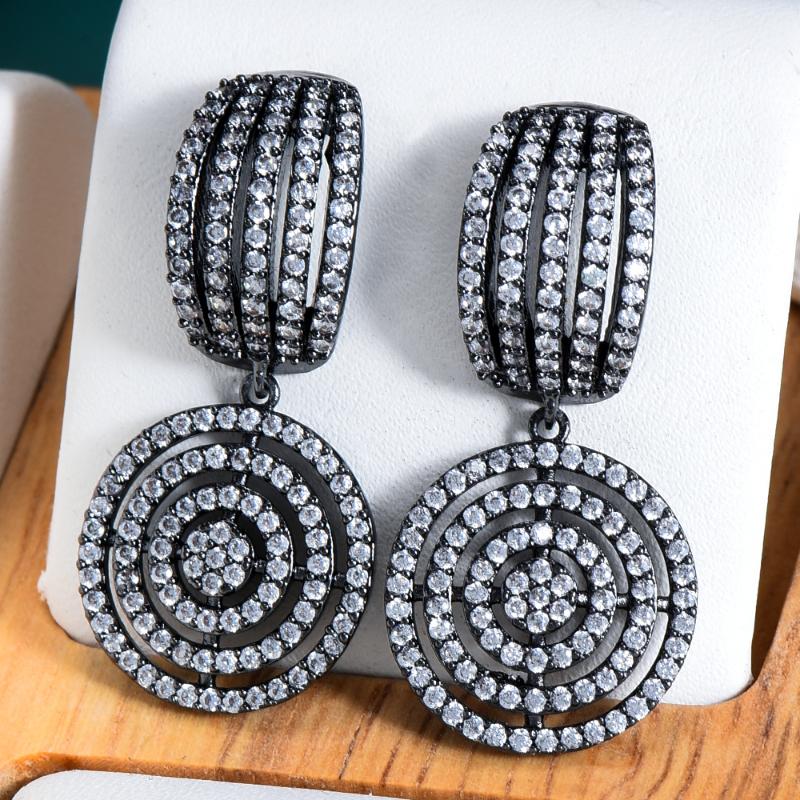

Dangle & Chandelier SORAMOORE Brand Ethnic Gorgeous Exquisite Full Austrian Crystal Round Pendant Earrings Dubai Bridal Wedding Jewel, Silver
