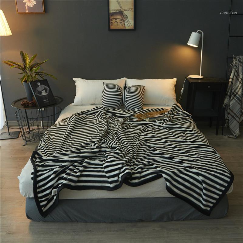 

Blankets Home Textiles Striped Flannel Fleece For Beds Weighted Sofa Throw Blanket 200*230cm Plaids Bedspread Cobijas Para Cama