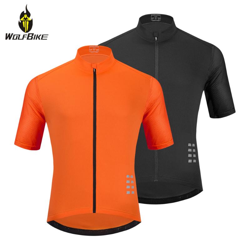 

Wolfbike Breathable Short Sleeve Cycling Jersey Reflective Hombre Shirt Quick Dry Team MTB Bike Racing Jackets, Black;red