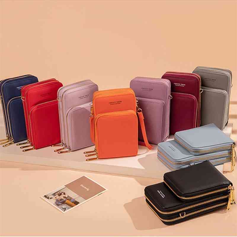 

faux leather pu multi-function crossbody bag solid colors mobile phone bag women straddle wallet multi pockets phone case clutch, Red;black