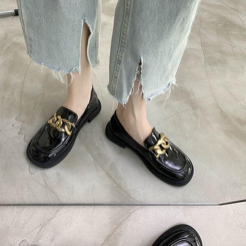 

Dress Shoes Women For Metal Buckle English Style 2021 Loafers Patent Leather Low Heel Thick, Glossy