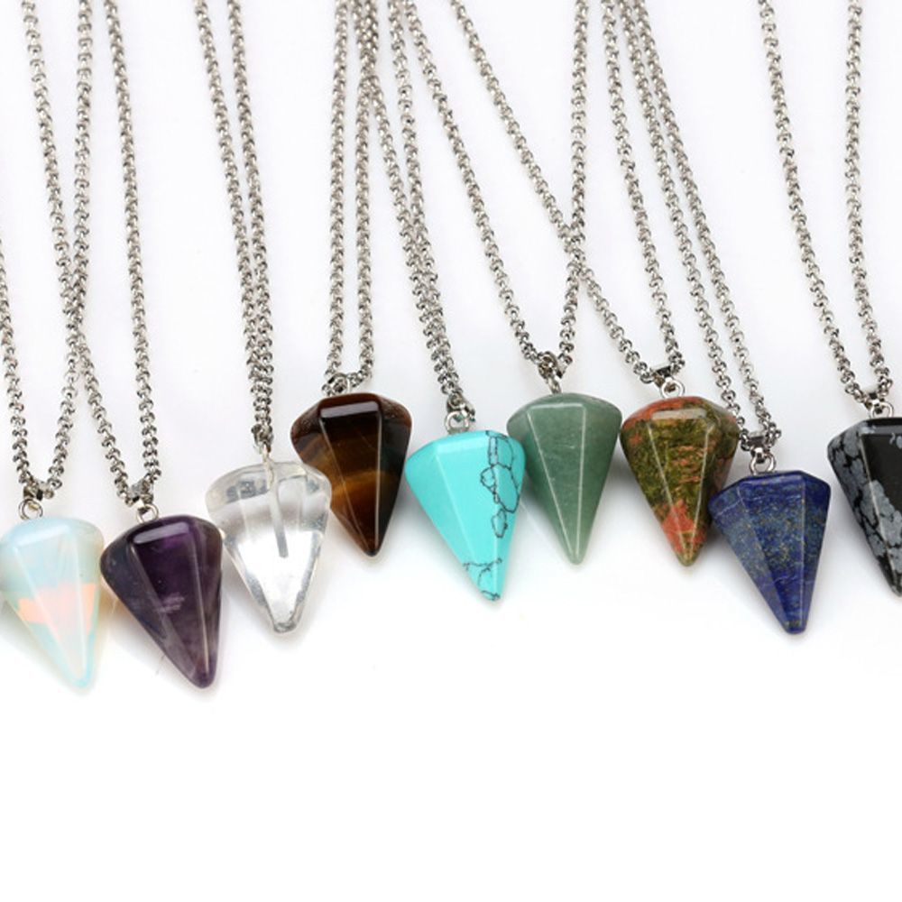 

pendant necklaces choker necklace hexagonal pendulum chain natural stone taper soul swing bullet crystal 0sru a1e4, Silver