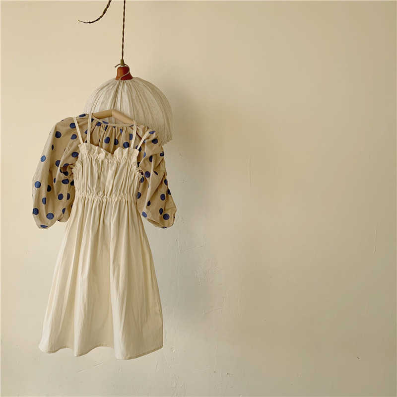 

Korean style spring cute solid color slip dress 2-7 years kids girls cotton all-match sleeveless vest dresses 210615, Black