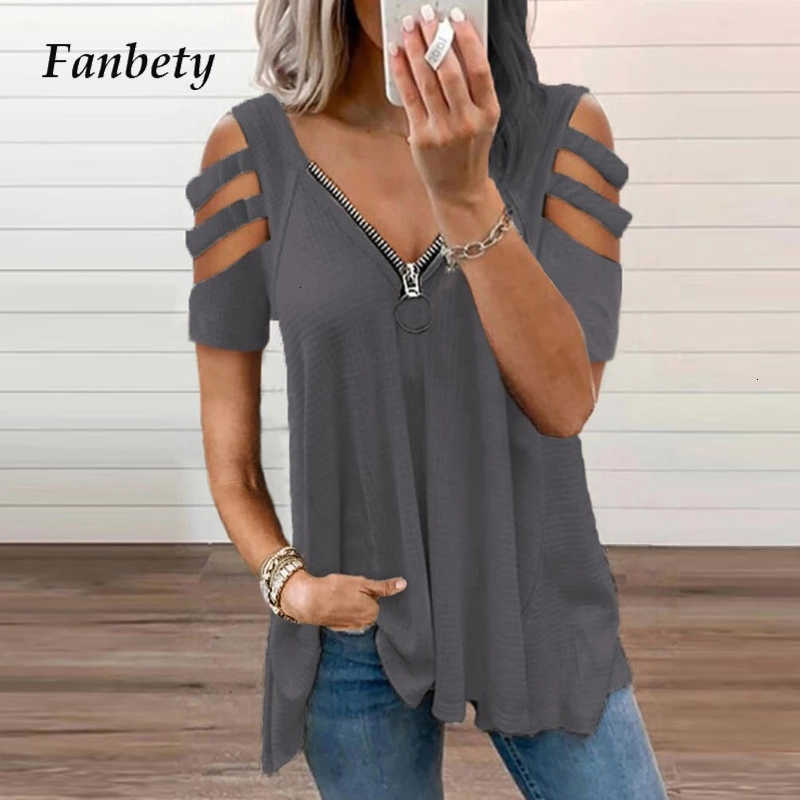 Men&#039;s T-Shirts Women Sexy Hollow Out Short Sleeve t Summer Elegant Zip v Neck Pullover Tops Streetwear Female Plus Size Shirt Blusa QWQS-image-703275684