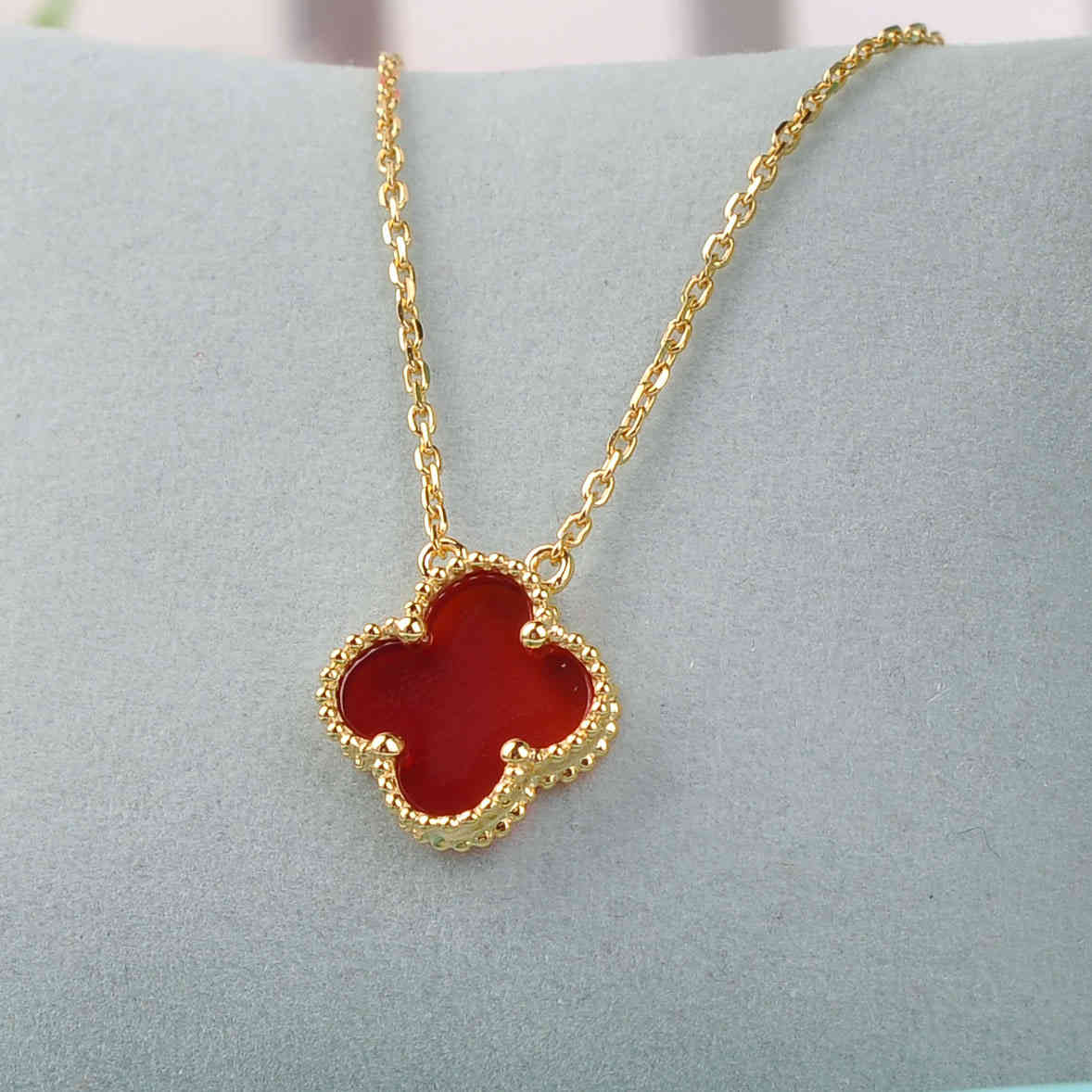 

Grade Clover Necklace Sier Plated 18k Gold Black Agate Malachite Red Chalcedony