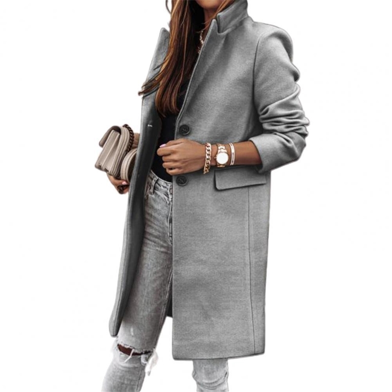 

Women Jacket Winter Warm Long Sleeve Button Lapel Coat Mid-length Overcoat Women' Clothing 210909, Beige