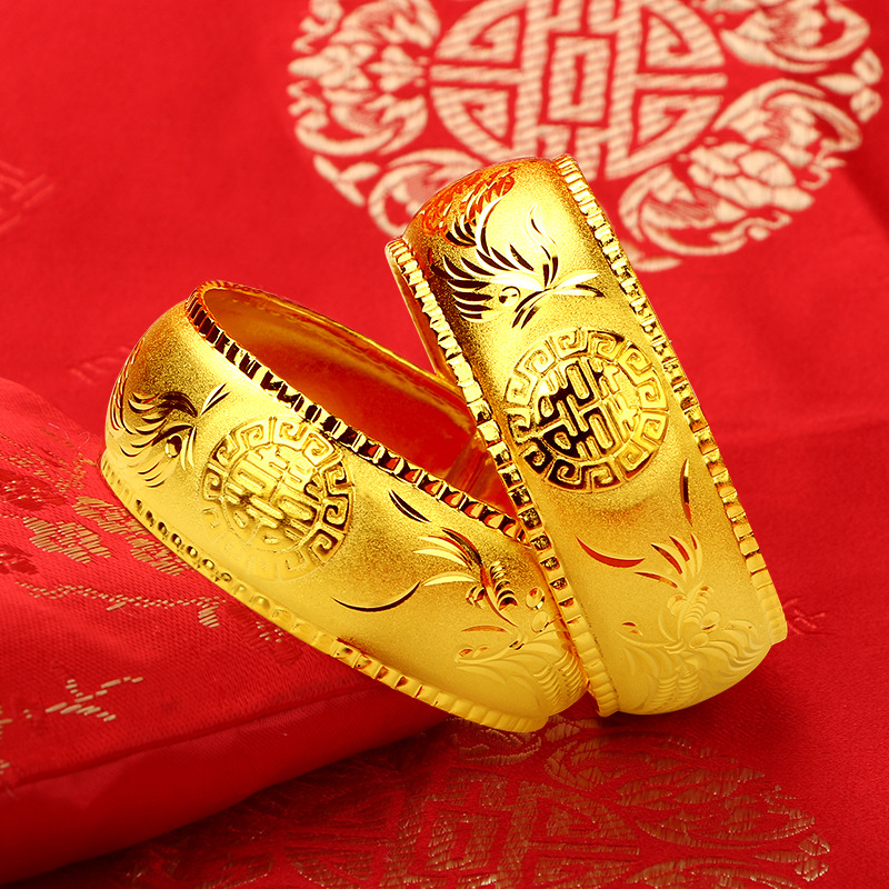 

Gold Shop Window Wedding Simulation Gold Super Thin Dragon and Phoenix Double Happiness Bracelet Copper-Plated Gold Wedding Bracelet Bride H