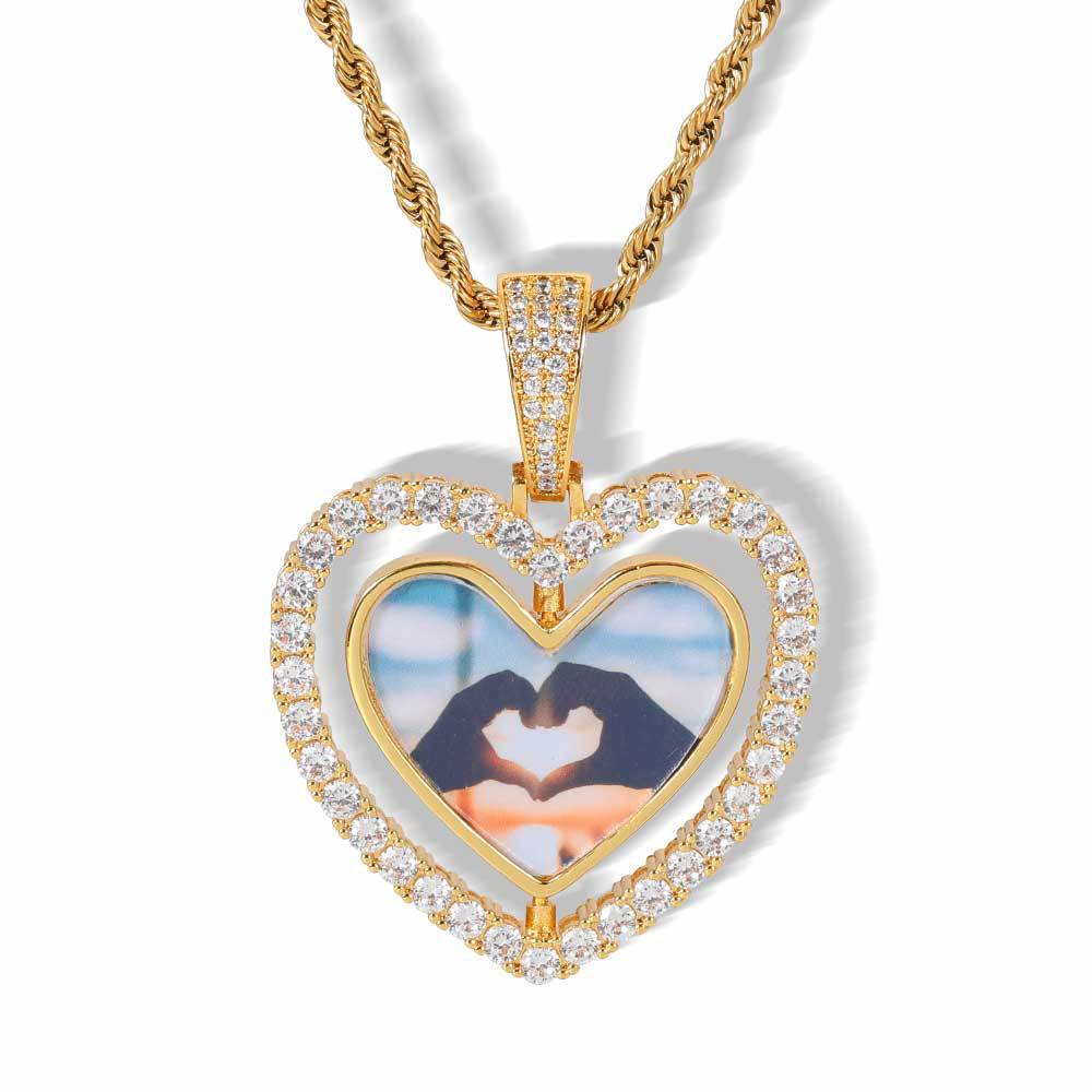 

Customize Lover Heart Memorial Photo Pendant Necklace Rotatable Double Sides
