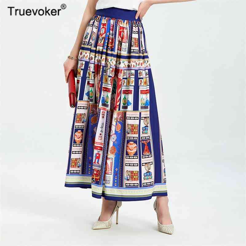 

Truevoker Runway Multi Print Midi Long Skirt Women's High Street Totem Mid Calf Length Resort 210602, Top only