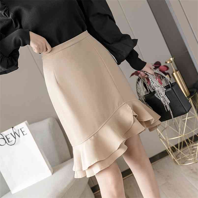 

Double-layer Irregular Ruffle Skirt Spring High Waist Thinning Package Hip Casual Sale 210520, Black