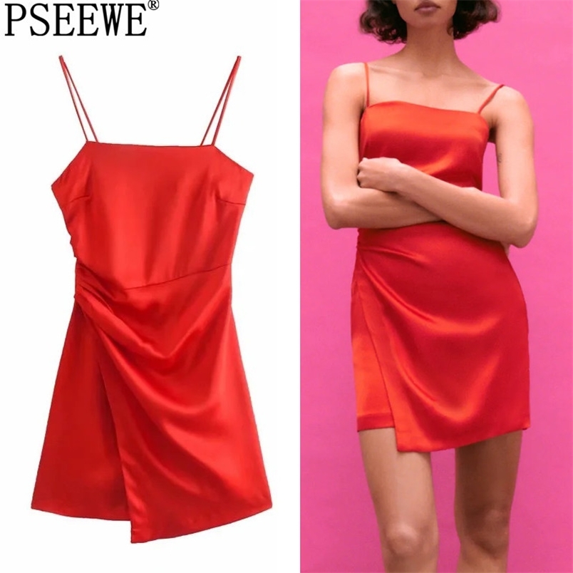 

Dress Woman Red Satin Mini Summer Women Backless Slip Sexy Party es Ladies Ruched Strap Short es 210519, Blue