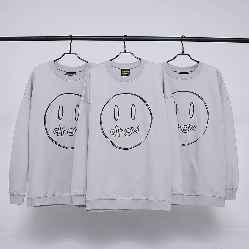 

Hoodies Drew Smiling Face Cartoon Graffiti Embroidery Round Neck Pullover Sweater Men and Women Autumn Winter Leisure Couple College Style Top, Black