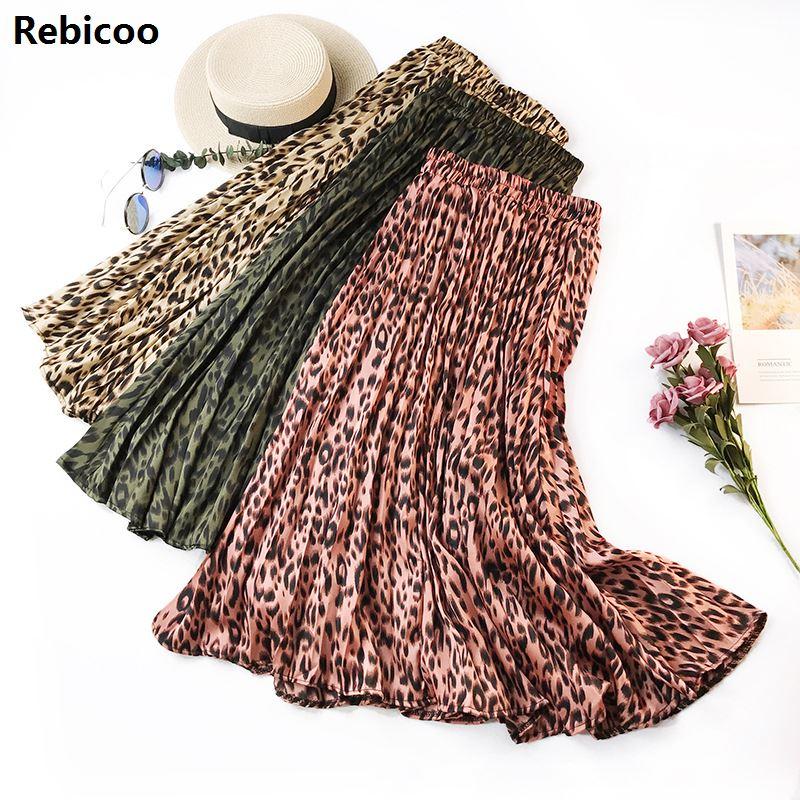 

Skirts Leopard Print Pleated Women 2021 Autumn Winter Midi Long Korean Elegant High Waist A-line Fashion Skirt Female, Army green