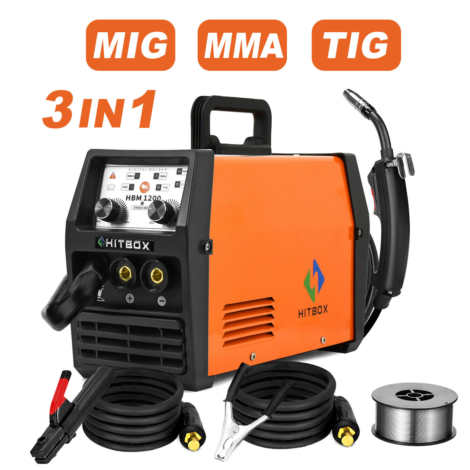 HITBOX Mig Welder Semi-Automatic 220V Inverter Tig Argon Arc Mma Gas-Less MAG Welders 3 in 1 Synergy HBM1200 Welding Machine