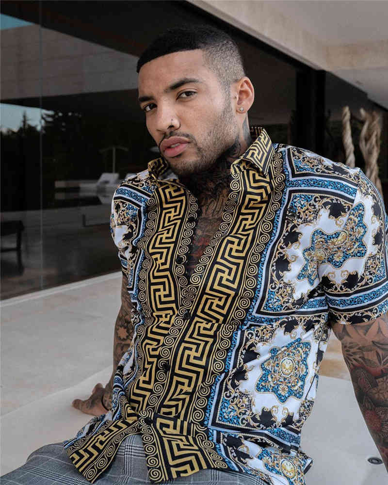 

Plus Sizes 3XL Men's Casual vintage Shirts Short Sleeve Summer Hawaiian Skinny Fit Various Pattern Man Clothes Cardigan Blouse, As picture