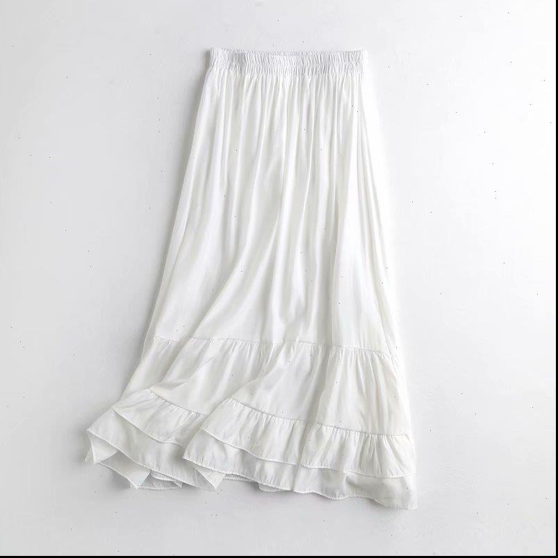 

long ruffled white spring elastic womens skirt waist vintage beach party club ladies bottom, Black