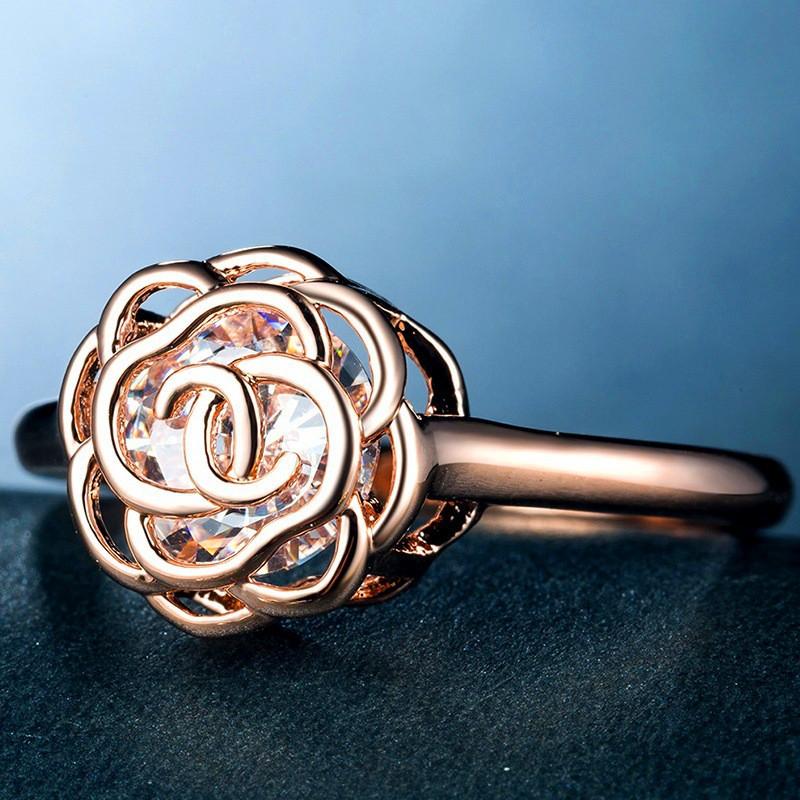 

Wedding Rings Classic Female Crystal Flower Big Ring Rose Gold Silver Color Engagement Charm White Zircon Stone For Women, Slivery;golden