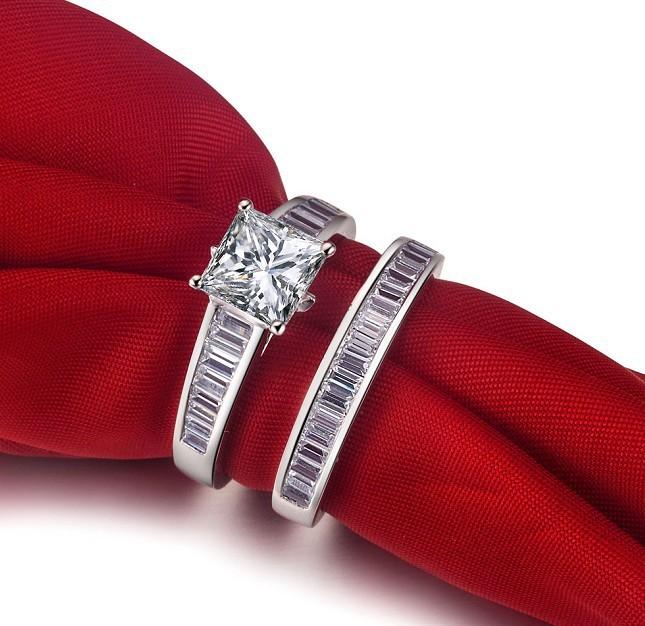 

Cluster Rings 925 Sterling Silver Ring Sets Bridal Set 2Ct Oblong Cut Top Quality Engagement Diamond For Women