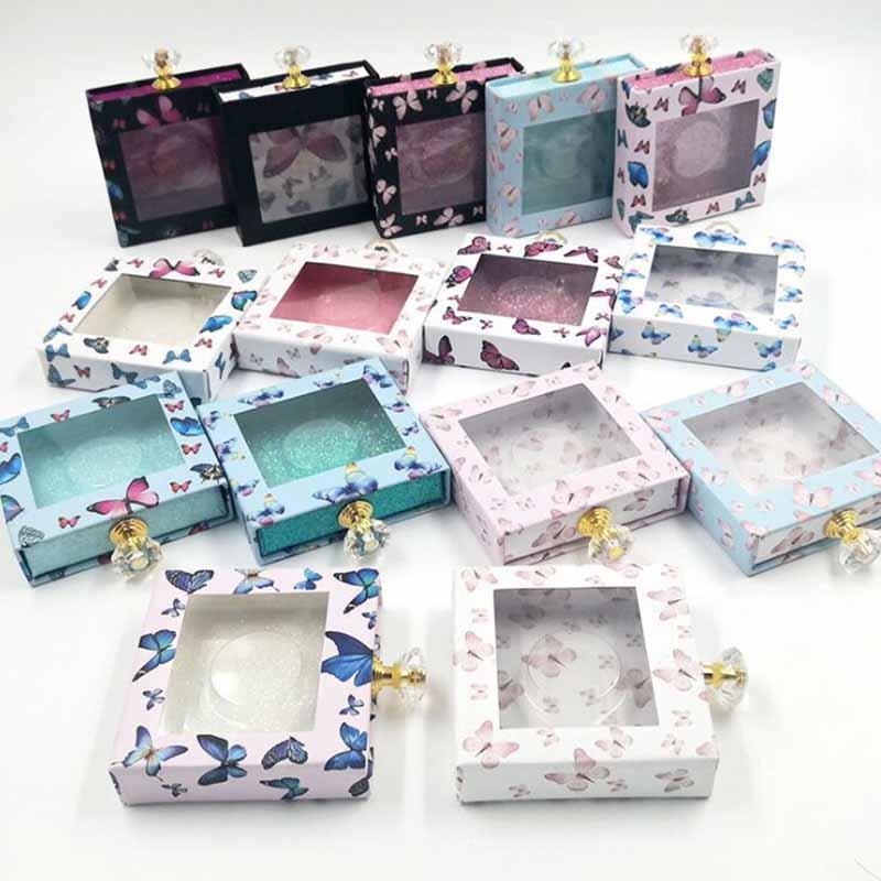 

Gift Wrap 1pcs Eyelash Packaging Wholesale Butterfly Print Laser Lase Cases With Tray Square Box Lash Package