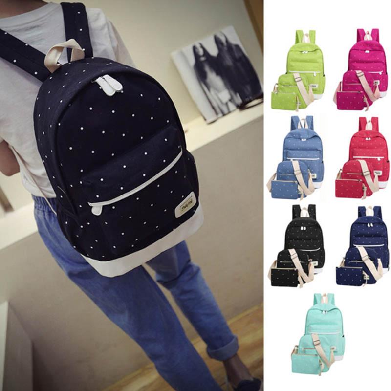 

School Bags 2021 Fresh Canvas Women Backpack Big Girl Student Book Bag With Purse Laptop 3pcs Set High Quality Ladies, Black