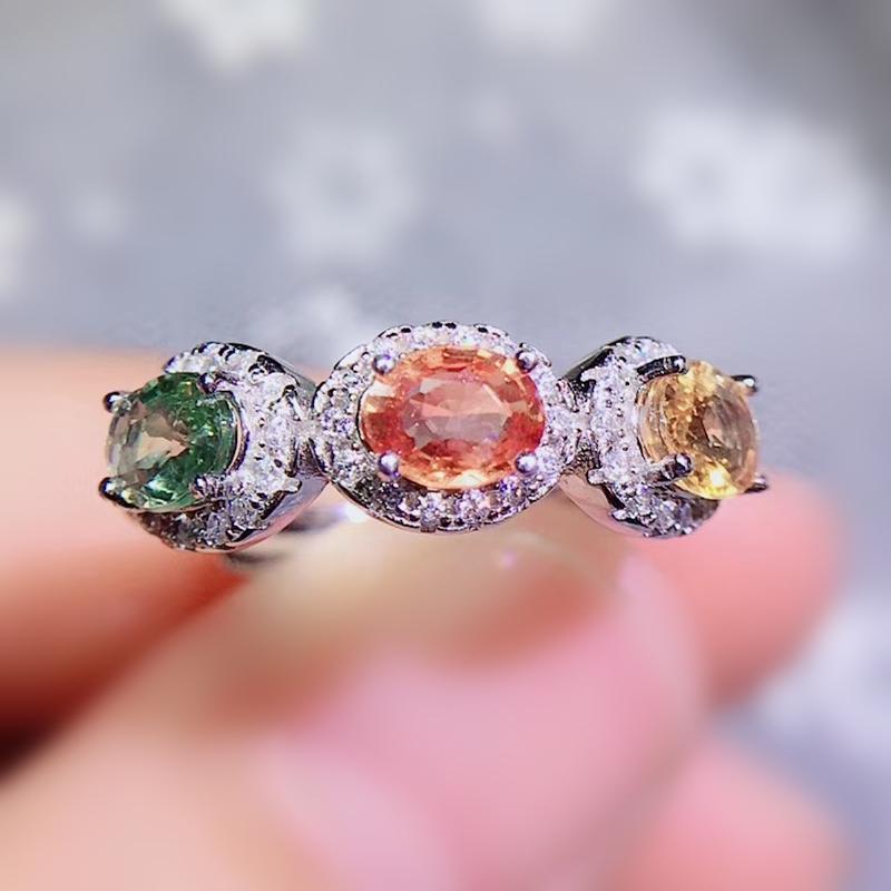 

Cluster Rings Per Jewelry Natural Real White Opal Or Tourmaline Ring 0.16ct*3pcs Gems 925 Sterling Silver Fine Q204224, Golden;silver