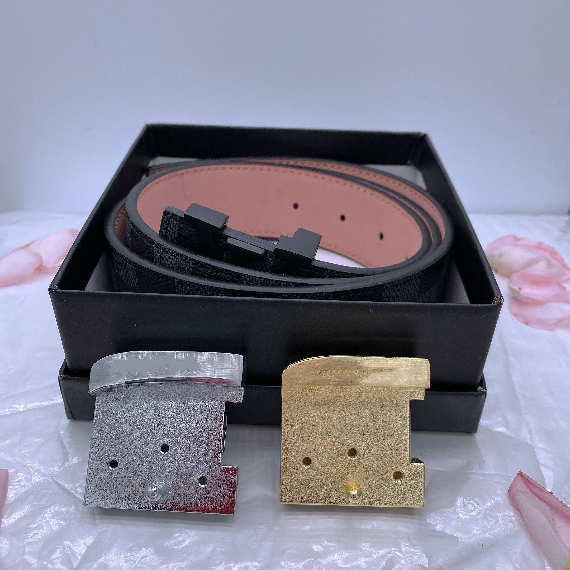 

2021 Fashion Stripe Pattern belts jeans Big buckle Men Designer Style High Quality Real Leather Women L Belt ceinture homme 100-125, Black;brown