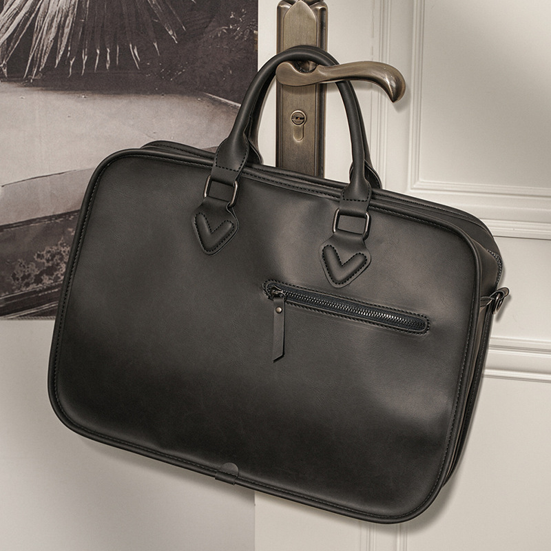 

Wholesale factory men shoulder bags retro crazy horse leather handbag Joker shaped leather business briefcase simple solid color multifunctional computer bag, Black