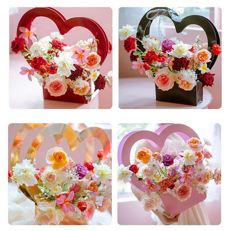 

Gift Wrap 5pc Heart Shaped Flower Box Bag Packaging Romantic Wedding Paper Boxes Portable Basket For Candy Cake Birthday Party