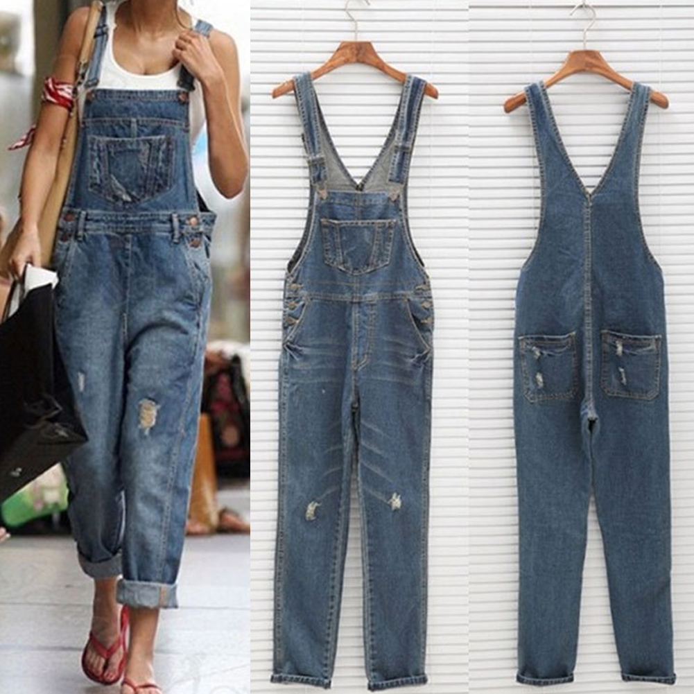 

2021 Women Girl Washed Denim bodysuit Ladies Casual Jeans Hole Rompers Womens Jumpsuit Overalls #16 Denim Jumpsuits, Blue