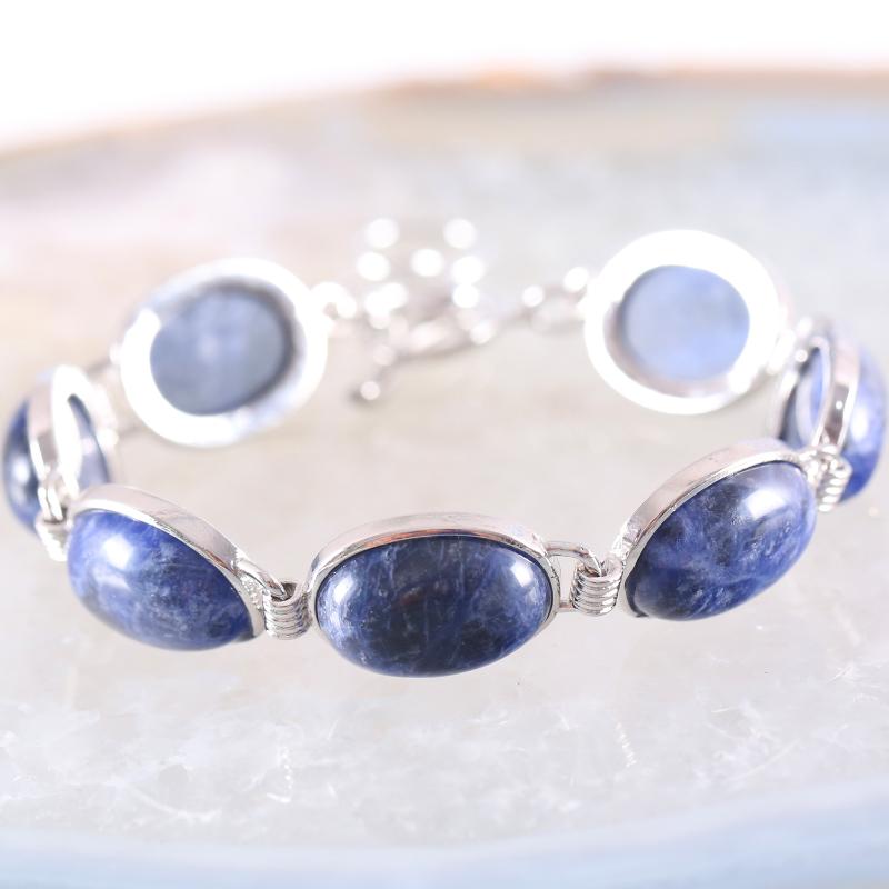 

Link, Chain Handmade Jewelry Bracelet For Women Oval CAB Cabochon Beads Natural Blue Sodalite Adjustable 7.5"-9" 1Pcs H867, Black