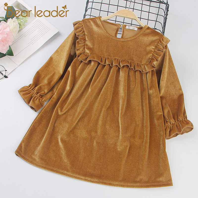 

Bear Leader Baby Girls Dress Spring Solid Color Long Sleeve Velour Dresses Sweet Kids Clothes Princess Ruffles Dresses Vestidos 210708, Az1808pink
