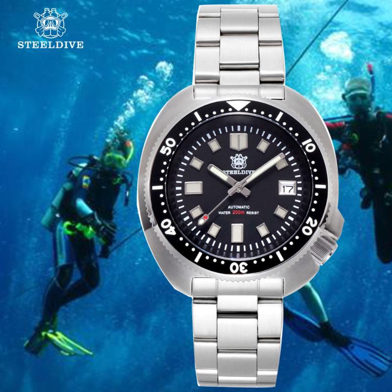 

Wristwatches STEELDIVE 200M Pro Diving Watch Automatic Mechanical Men's NH35 Japan C3 Super Luminous Diver Men Watches Stainless, Slivery;brown