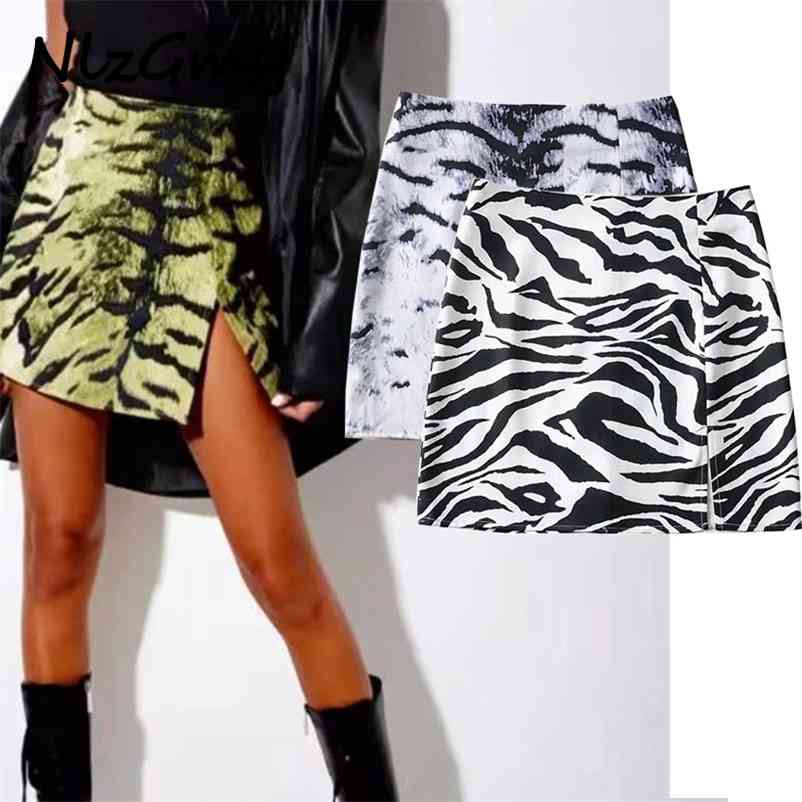 

Skirt Women Zebra Print Slit Mini Dress High Waist Short Skirts Streetwear Harajuku White Skitrt Bottom 210628, As picture